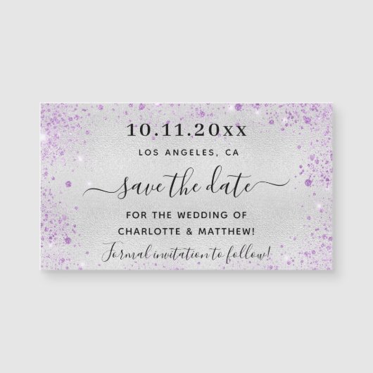 Silberviolette Hochzeit rettet den Datums-Magneten Magnetkarte (Vorderseite)