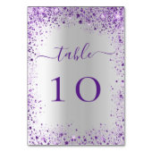 Silberviolette lila Hochzeitskarte Tischnummer (Vorderseite)