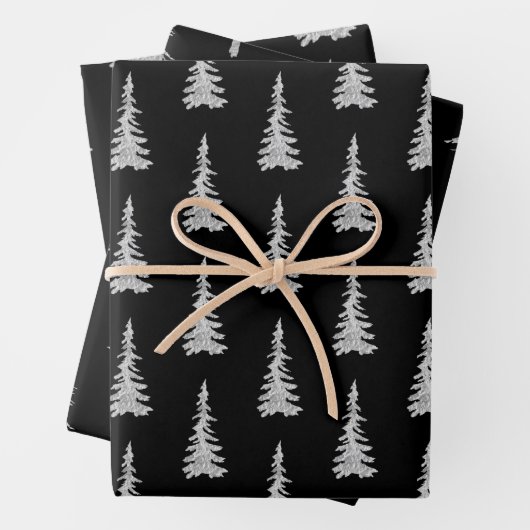 Silberwald-Waldspruce Bäume Wald Schwarz Geschenkpapier Set (Beispiel)