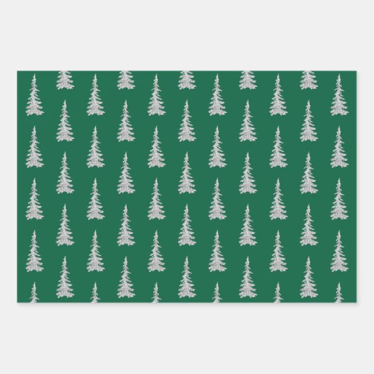 Silberwaldflächen Waldbäume Grün Geschenkpapier Set (Vorderseite)
