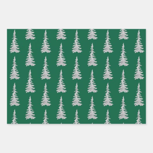Silberwaldflächen Waldbäume Grün Geschenkpapier Set (Vorderseite 3)