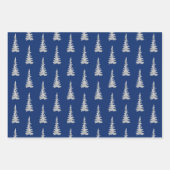 Silberwaldspruce-Bäume auf Navy Blue Geschenkpapier Set (Vorderseite)