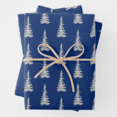 Silberwaldspruce-Bäume auf Navy Blue Geschenkpapier Set (Beispiel)