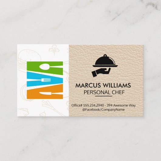 Silberware-Logo | Restaurantbesitzer | Leder Visitenkarte (Vorderseite)