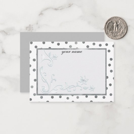 silberweiß mit Monogramm Mitteilungskarte (Vorderseite/Rückseite Beispiel)