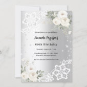 Silberweiße Blumen Diamanten Geburtstag Einladung (Vorderseite)