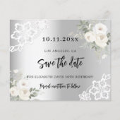 Silberweiße Blumen Geburtstagskarte Save the Date (Vorderseite)