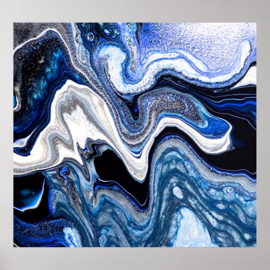 Silberweiße, dunkle Marmorstruktur. Poster (Vorne)