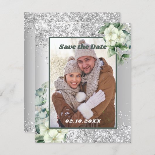 Silberweiße Fotos Save the Date Hochzeit (Vorne/Hinten)