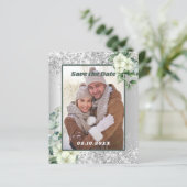 Silberweiße Fotos Save the Date Hochzeit (Stehend Vorderseite)