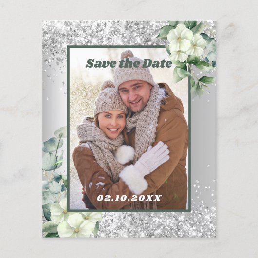 Silberweiße Fotos Save the Date Hochzeit (Vorderseite)