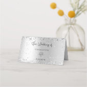 Silberweiße Glitzer Glitzern Hochzeit Platzkarte (Rückseite)
