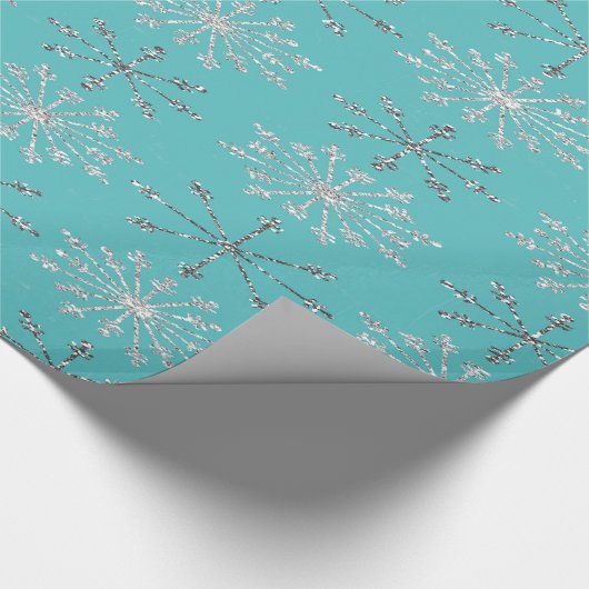 Silberweiße Glitzer Schneeflocken Geschenkpapier (Ecke)