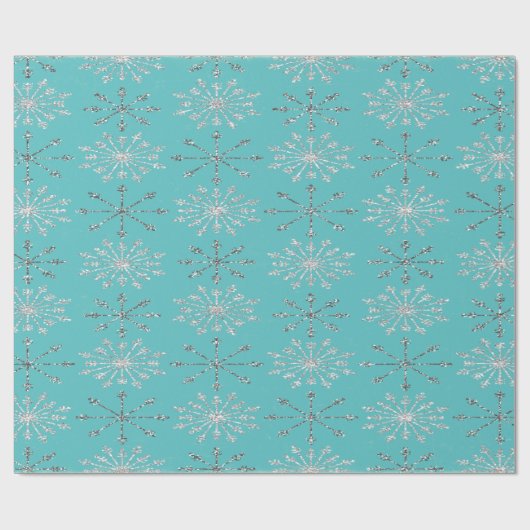 Silberweiße Glitzer Schneeflocken Geschenkpapier (Flach)