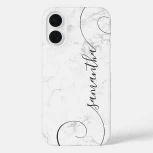 Silberweiße Marmor-Lockige-Signatur iPhone 16 Hülle