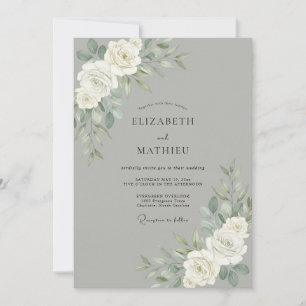 Silberweiße Pfingstrosen-Hochzeit Einladung