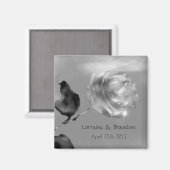 Silberweiße Rose Save the Date Magnet (Vorderseite/Rückseite)