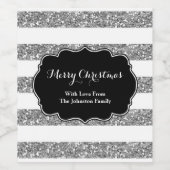 Silberweiße Streifen Weihnachtsweinetikett Weinetikett (Einzelnes Label)