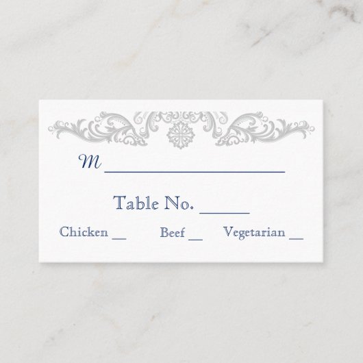 Silberweiße und Marineschiffe Hochzeitssehen-Platz Platzkarte (Vorderseite)