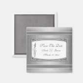 Silberweiße Vintage Blumenhochzeit Magnet (Vorderseite/Rückseite)