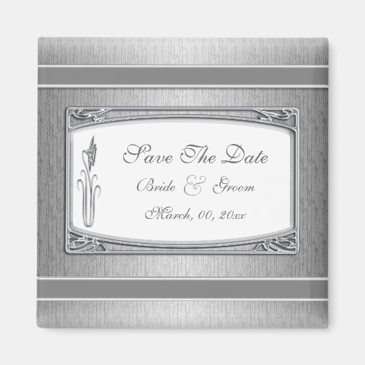 Silberweiße Vintage Blumenhochzeit Magnet (Vorne)