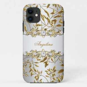 Silberweißes falsches Gold-Diamant-Juwel-Bild Case-Mate iPhone Hülle