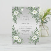 Silberweißes Farn-Hochzeit Einladung (Stehend Vorderseite)