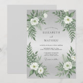 Silberweißes Farn-Hochzeit Einladung (Vorne/Hinten)