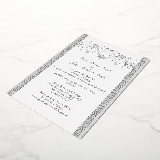 Silberweißes keltisches Blumenfest Folieneinladung (Gedreht)