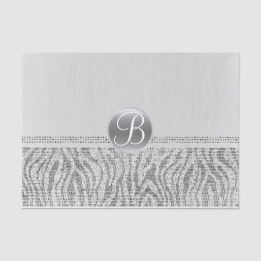 Silberweißes Zebra Glamour Monogramm Anfangsbuchst Seidenpapier (Vorderseite)