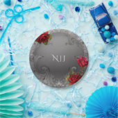 Silberzierige Vintage Extravagante Rote Rosen Hoch Pappteller (Party)