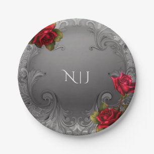 Silberzierige Vintage Extravagante Rote Rosen Hoch Pappteller