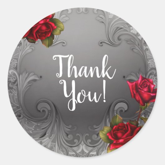 Silberzierige Vintage Extravagante Rote Rosen Hoch Runder Aufkleber (Vorderseite)