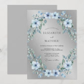 Silbrig frostige Winterhochzeit Einladung (Vorne/Hinten)