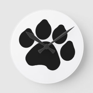 SIle Black Paw Print ANIMAL LOVER Runde Wanduhr
