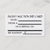 Silent Auction Bid Card (White) BRITISH POUND Visitenkarte (Vorderseite)
