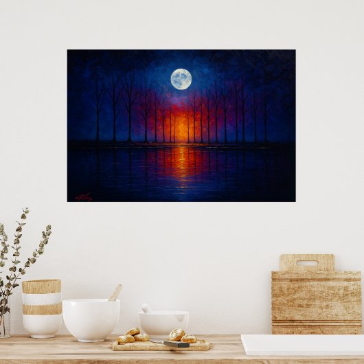 Silent Horizon - Moon Over Water Poster (Küche)