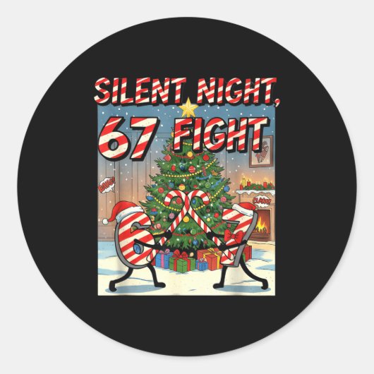 Silent Night 67 Fight Christmas Cartoon Tee Runder Aufkleber (Vorderseite)
