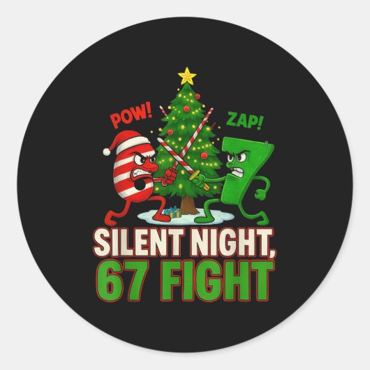 Silent Night 67 Fight Funny Christmas Runder Aufkleber (Vorderseite)