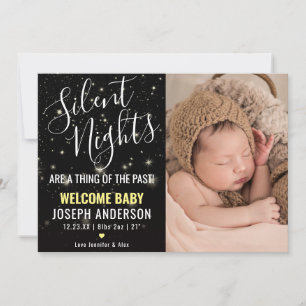 Silent Night Birth Announcement Newborn Foto Card Feiertagskarte