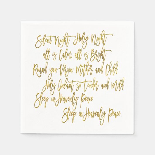 Silent Night Christmas Carol Texte Gold Script Serviette (Vorderseite)