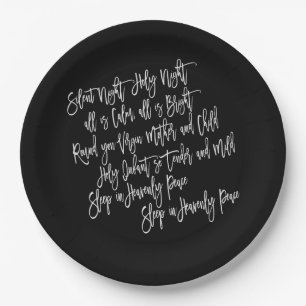 Silent Night Christmas Carol Texte White Black Pappteller
