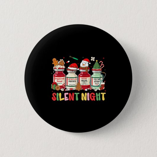 Silent Night Funny Nurse Christmas Design Long Sle Button (Vorderseite)