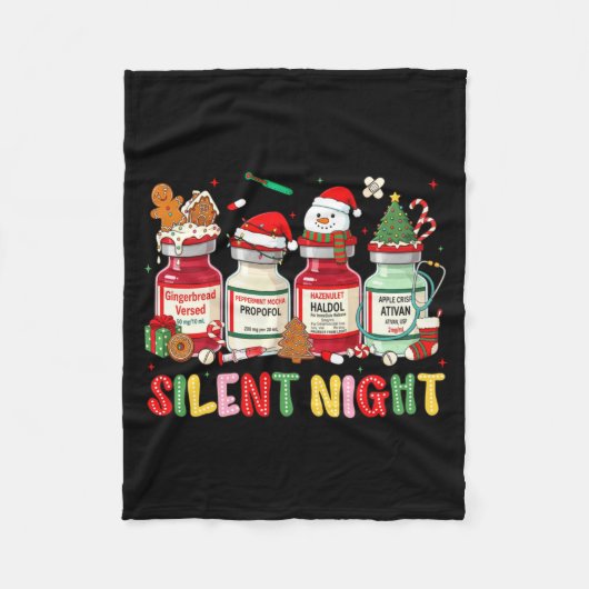 Silent Night Funny Nurse Christmas Design Long Sle Fleecedecke (Vorderseite)
