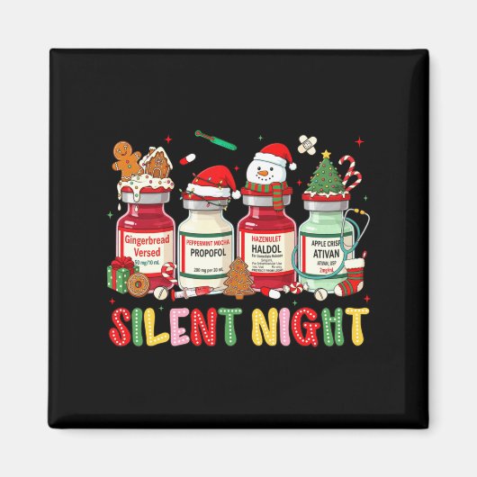 Silent Night Funny Nurse Christmas Design Long Sle Magnet (Vorne)