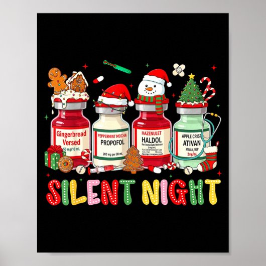 Silent Night Funny Nurse Christmas Design Poster (Vorne)