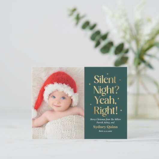Silent Night New Baby Funny Christmas Postkarte (Stehend Vorderseite)