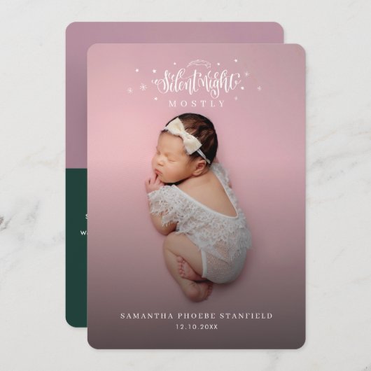 Silent Night Niedlich Christmas Baby Foto Birth Ankündigung (Vorne/Hinten)
