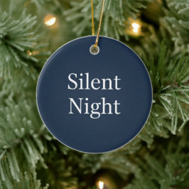 Silent Night Typography Classic Navy Blue & White  Keramik Ornament