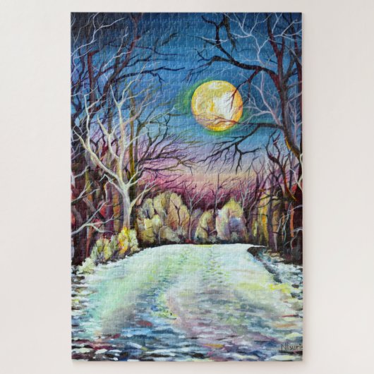Silent Night Winter Full Moon in Schweden Puzzle (Vertikal)